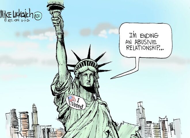 Lady Liberty has voted and is saying " I'm ending an abusive relationship..."