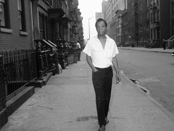 James Baldwin on a New York street